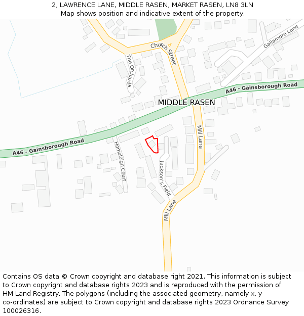 2, LAWRENCE LANE, MIDDLE RASEN, MARKET RASEN, LN8 3LN: Location map and indicative extent of plot