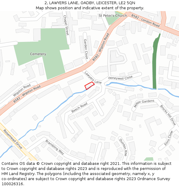 2, LAWYERS LANE, OADBY, LEICESTER, LE2 5QN: Location map and indicative extent of plot