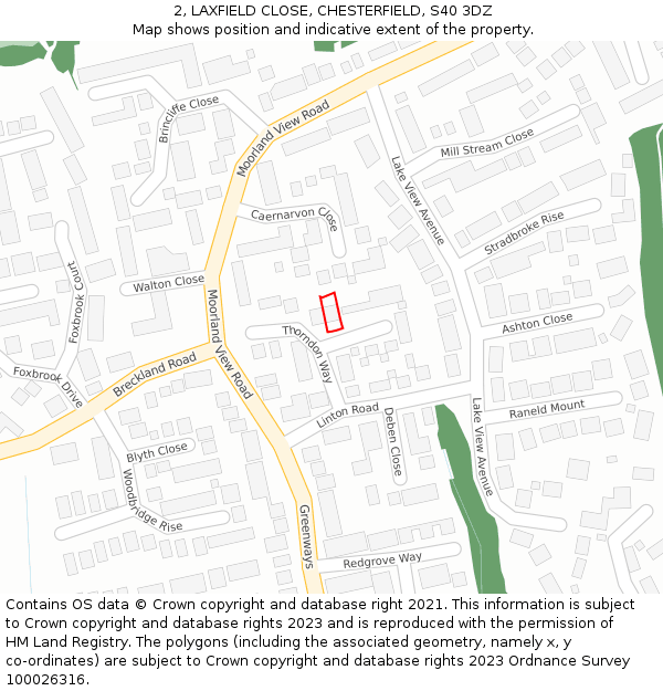 2, LAXFIELD CLOSE, CHESTERFIELD, S40 3DZ: Location map and indicative extent of plot