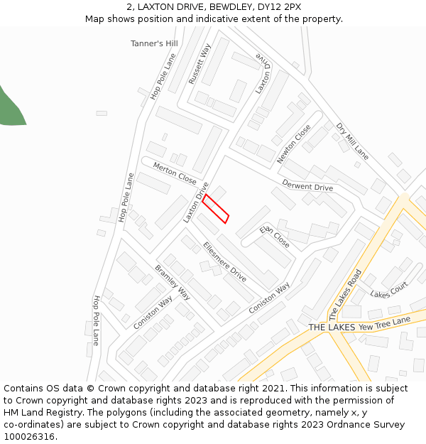 2, LAXTON DRIVE, BEWDLEY, DY12 2PX: Location map and indicative extent of plot