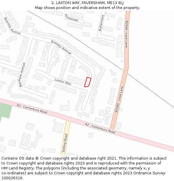 2, LAXTON WAY, FAVERSHAM, ME13 8LJ: Location map and indicative extent of plot