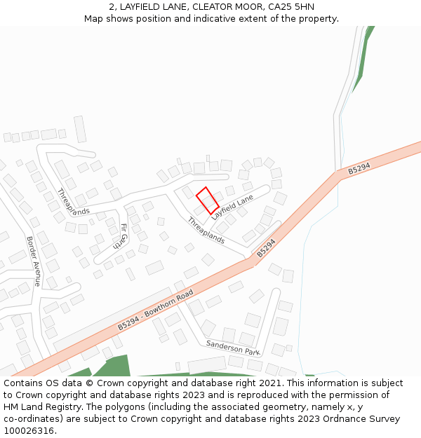 2, LAYFIELD LANE, CLEATOR MOOR, CA25 5HN: Location map and indicative extent of plot