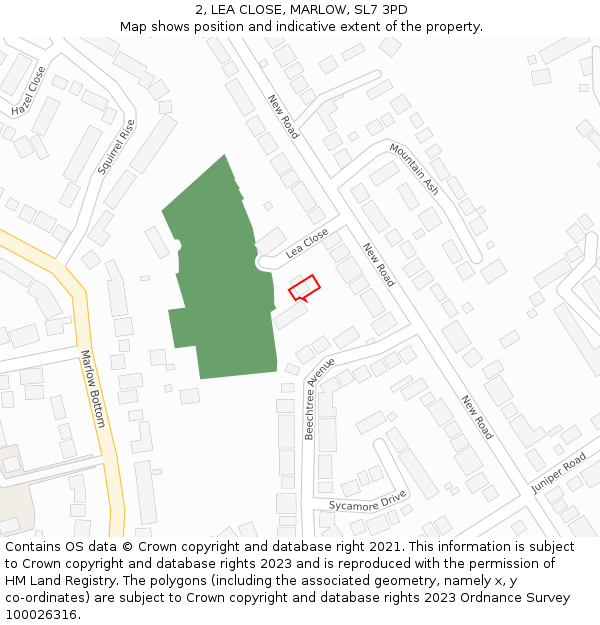 2, LEA CLOSE, MARLOW, SL7 3PD: Location map and indicative extent of plot