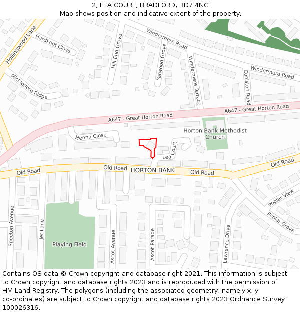 2, LEA COURT, BRADFORD, BD7 4NG: Location map and indicative extent of plot