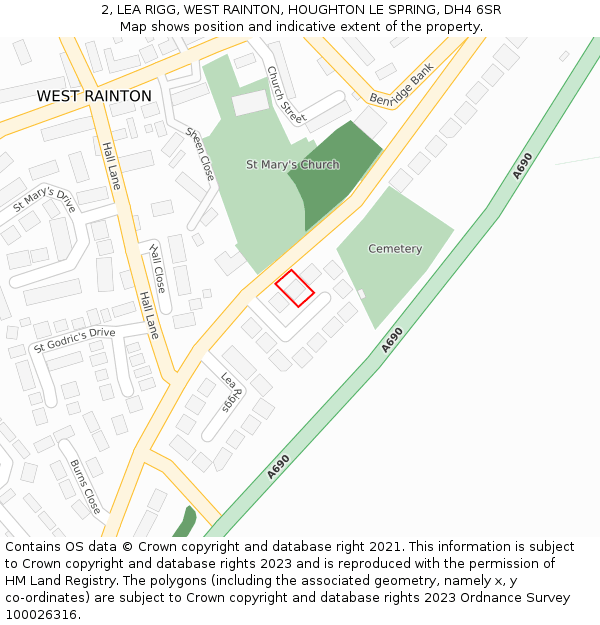 2, LEA RIGG, WEST RAINTON, HOUGHTON LE SPRING, DH4 6SR: Location map and indicative extent of plot