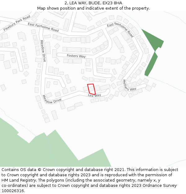 2, LEA WAY, BUDE, EX23 8HA: Location map and indicative extent of plot
