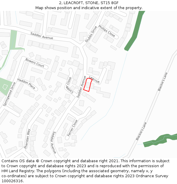 2, LEACROFT, STONE, ST15 8GF: Location map and indicative extent of plot