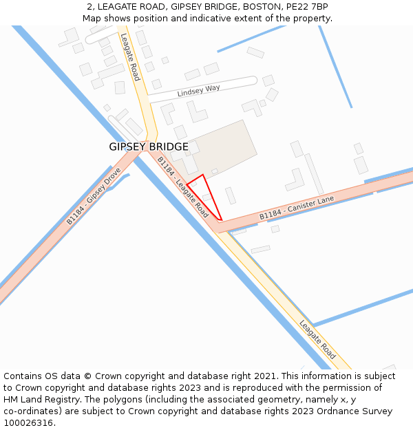 2, LEAGATE ROAD, GIPSEY BRIDGE, BOSTON, PE22 7BP: Location map and indicative extent of plot
