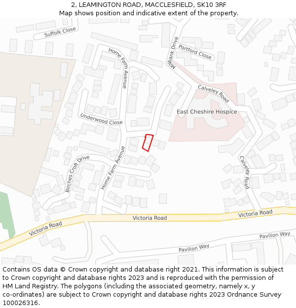 2, LEAMINGTON ROAD, MACCLESFIELD, SK10 3RF: Location map and indicative extent of plot