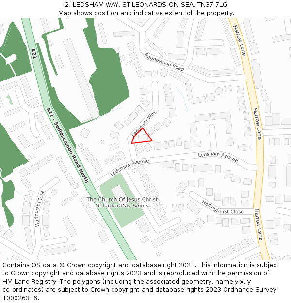 2, LEDSHAM WAY, ST LEONARDS-ON-SEA, TN37 7LG: Location map and indicative extent of plot