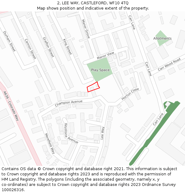 2, LEE WAY, CASTLEFORD, WF10 4TQ: Location map and indicative extent of plot