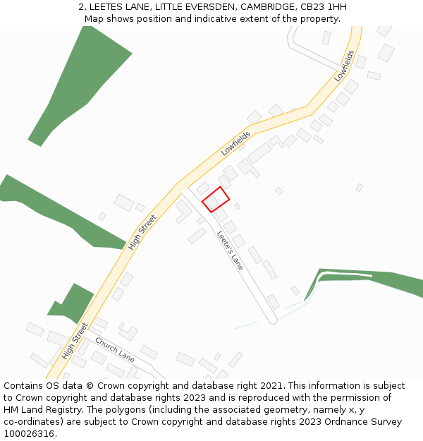 2, LEETES LANE, LITTLE EVERSDEN, CAMBRIDGE, CB23 1HH: Location map and indicative extent of plot