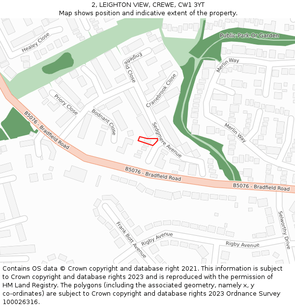 2, LEIGHTON VIEW, CREWE, CW1 3YT: Location map and indicative extent of plot