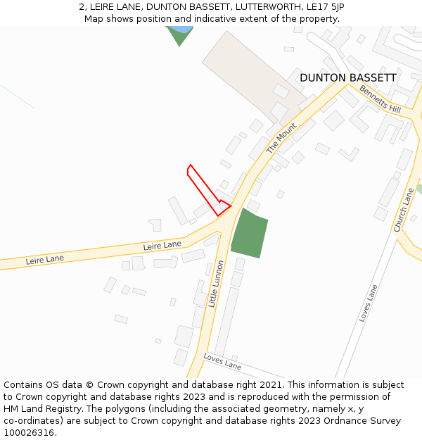 2, LEIRE LANE, DUNTON BASSETT, LUTTERWORTH, LE17 5JP: Location map and indicative extent of plot