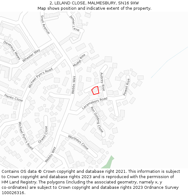 2, LELAND CLOSE, MALMESBURY, SN16 9XW: Location map and indicative extent of plot