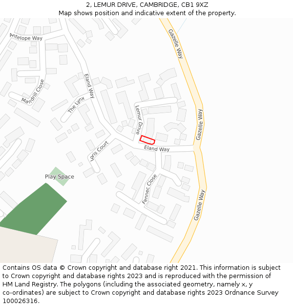 2, LEMUR DRIVE, CAMBRIDGE, CB1 9XZ: Location map and indicative extent of plot