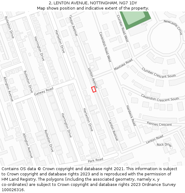 2, LENTON AVENUE, NOTTINGHAM, NG7 1DY: Location map and indicative extent of plot