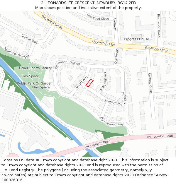 2, LEONARDSLEE CRESCENT, NEWBURY, RG14 2FB: Location map and indicative extent of plot