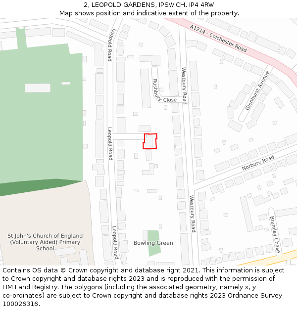 2, LEOPOLD GARDENS, IPSWICH, IP4 4RW: Location map and indicative extent of plot