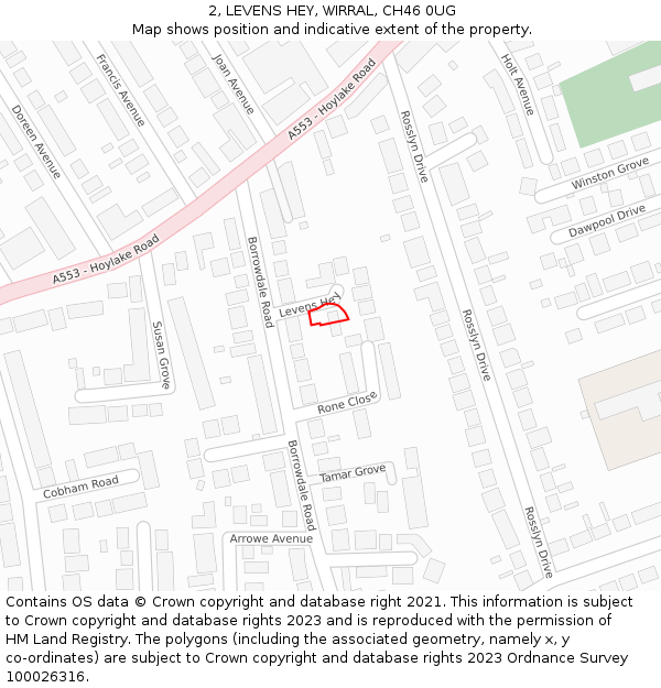 2, LEVENS HEY, WIRRAL, CH46 0UG: Location map and indicative extent of plot