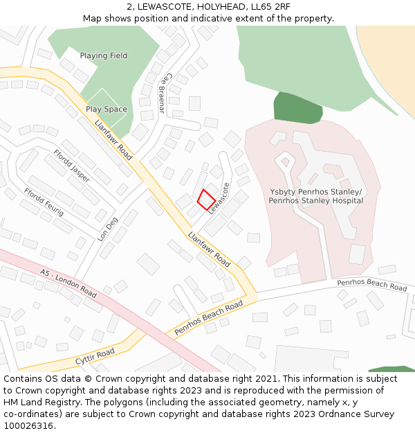 2, LEWASCOTE, HOLYHEAD, LL65 2RF: Location map and indicative extent of plot