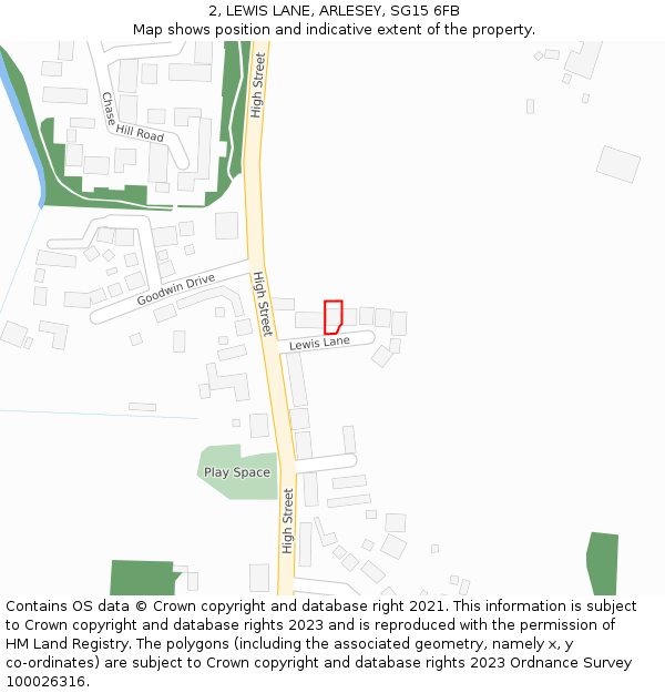 2, LEWIS LANE, ARLESEY, SG15 6FB: Location map and indicative extent of plot