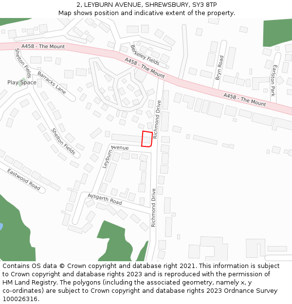 2, LEYBURN AVENUE, SHREWSBURY, SY3 8TP: Location map and indicative extent of plot