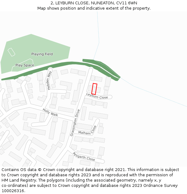 2, LEYBURN CLOSE, NUNEATON, CV11 6WN: Location map and indicative extent of plot