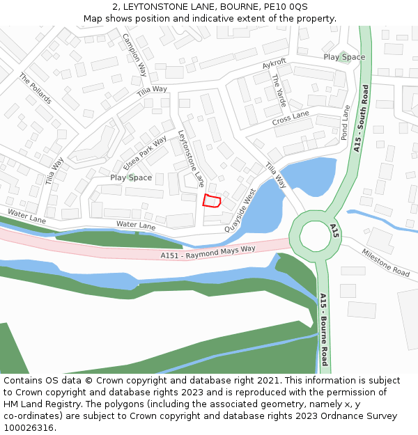 2, LEYTONSTONE LANE, BOURNE, PE10 0QS: Location map and indicative extent of plot