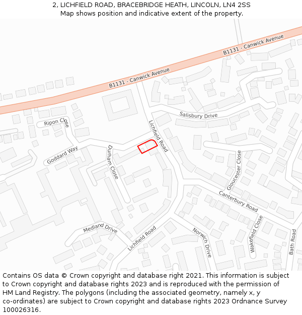 2, LICHFIELD ROAD, BRACEBRIDGE HEATH, LINCOLN, LN4 2SS: Location map and indicative extent of plot