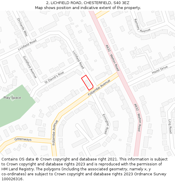 2, LICHFIELD ROAD, CHESTERFIELD, S40 3EZ: Location map and indicative extent of plot