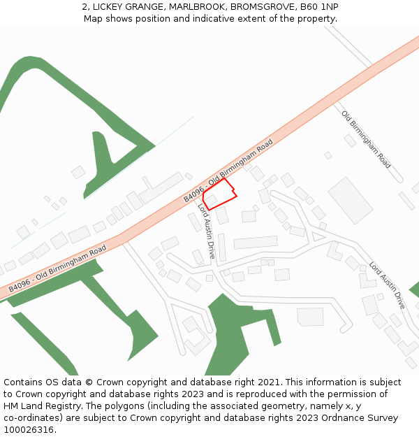 2, LICKEY GRANGE, MARLBROOK, BROMSGROVE, B60 1NP: Location map and indicative extent of plot