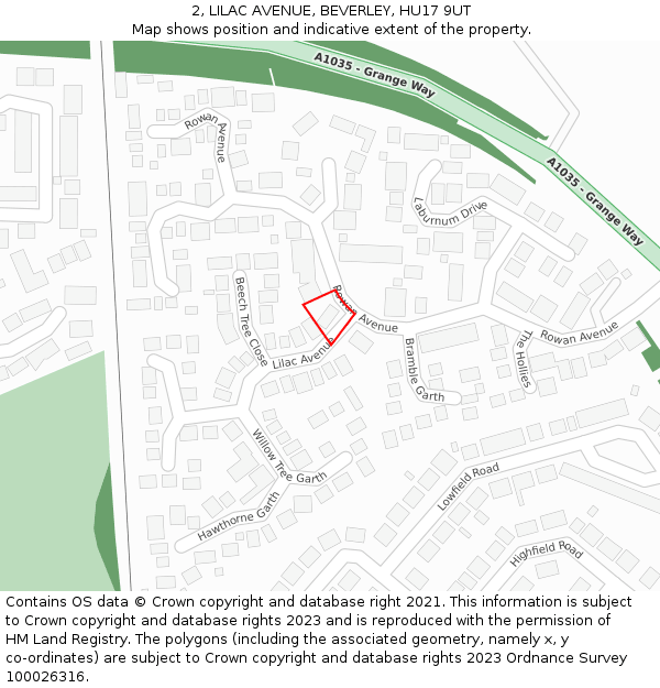 2, LILAC AVENUE, BEVERLEY, HU17 9UT: Location map and indicative extent of plot