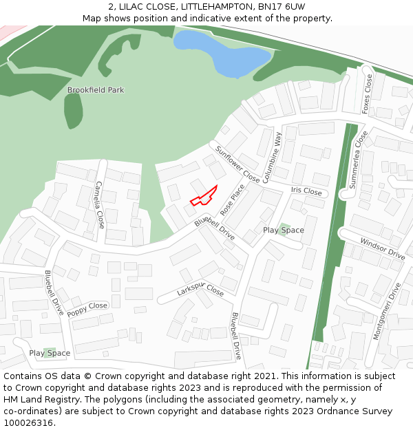 2, LILAC CLOSE, LITTLEHAMPTON, BN17 6UW: Location map and indicative extent of plot