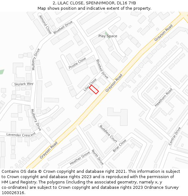 2, LILAC CLOSE, SPENNYMOOR, DL16 7YB: Location map and indicative extent of plot