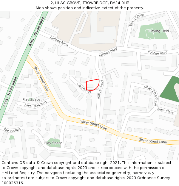 2, LILAC GROVE, TROWBRIDGE, BA14 0HB: Location map and indicative extent of plot