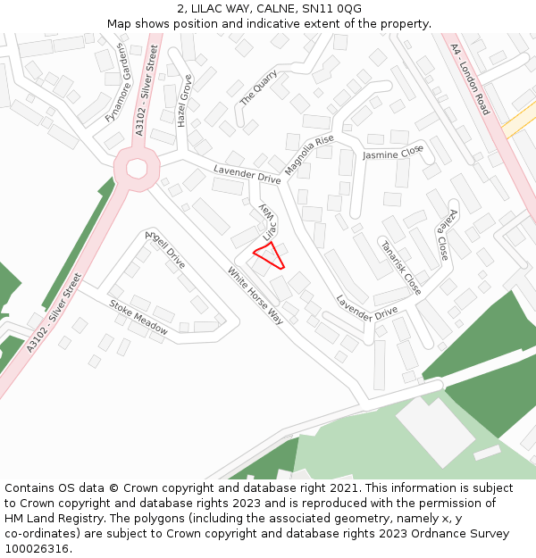 2, LILAC WAY, CALNE, SN11 0QG: Location map and indicative extent of plot