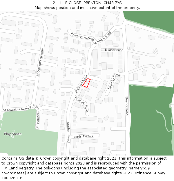 2, LILLIE CLOSE, PRENTON, CH43 7YS: Location map and indicative extent of plot