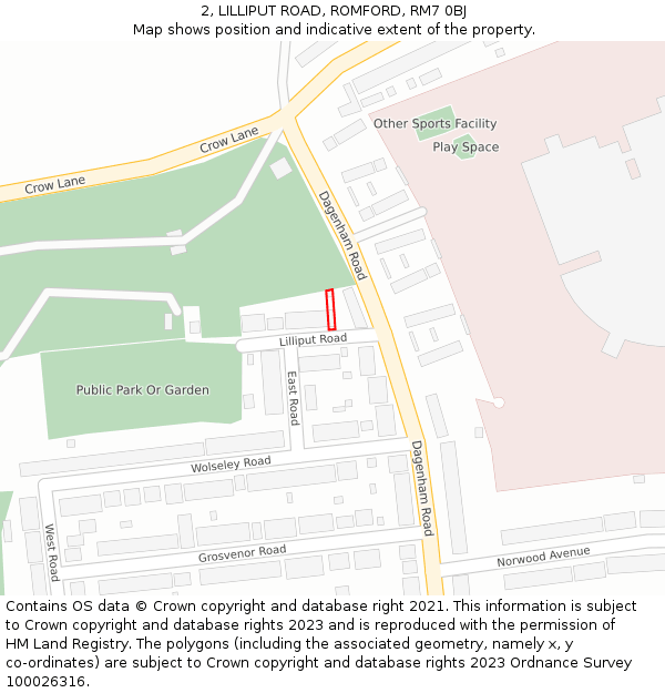 2, LILLIPUT ROAD, ROMFORD, RM7 0BJ: Location map and indicative extent of plot