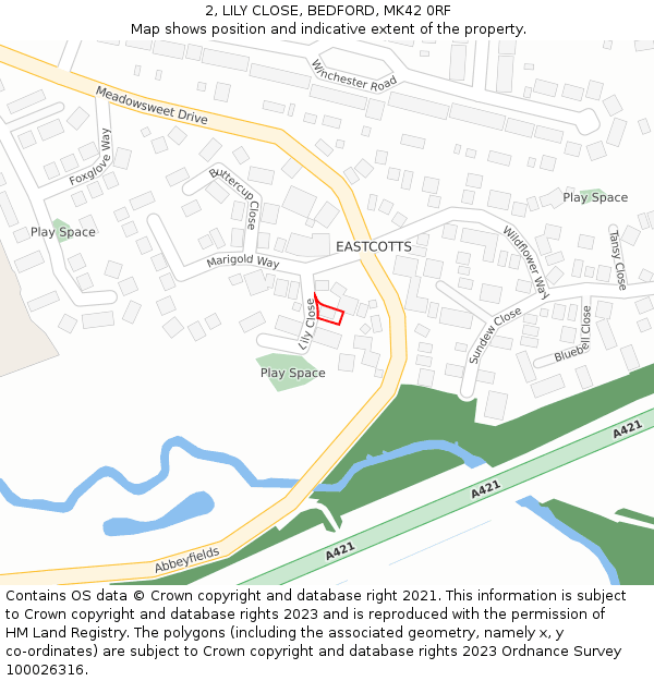 2, LILY CLOSE, BEDFORD, MK42 0RF: Location map and indicative extent of plot