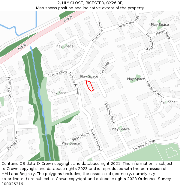 2, LILY CLOSE, BICESTER, OX26 3EJ: Location map and indicative extent of plot