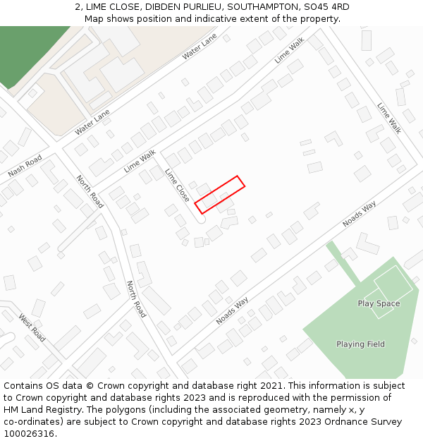 2, LIME CLOSE, DIBDEN PURLIEU, SOUTHAMPTON, SO45 4RD: Location map and indicative extent of plot