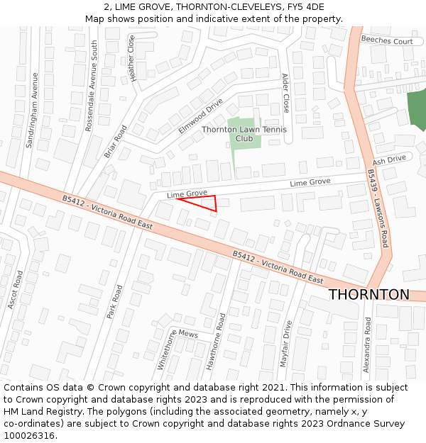 2, LIME GROVE, THORNTON-CLEVELEYS, FY5 4DE: Location map and indicative extent of plot