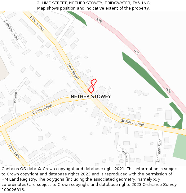 2, LIME STREET, NETHER STOWEY, BRIDGWATER, TA5 1NG: Location map and indicative extent of plot