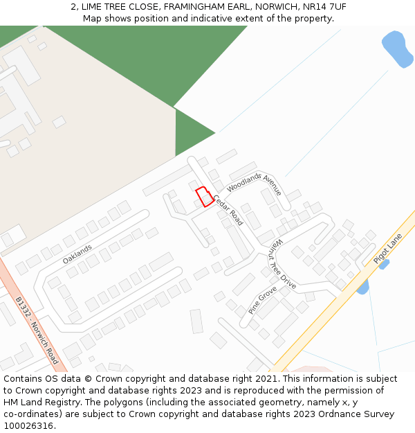 2, LIME TREE CLOSE, FRAMINGHAM EARL, NORWICH, NR14 7UF: Location map and indicative extent of plot