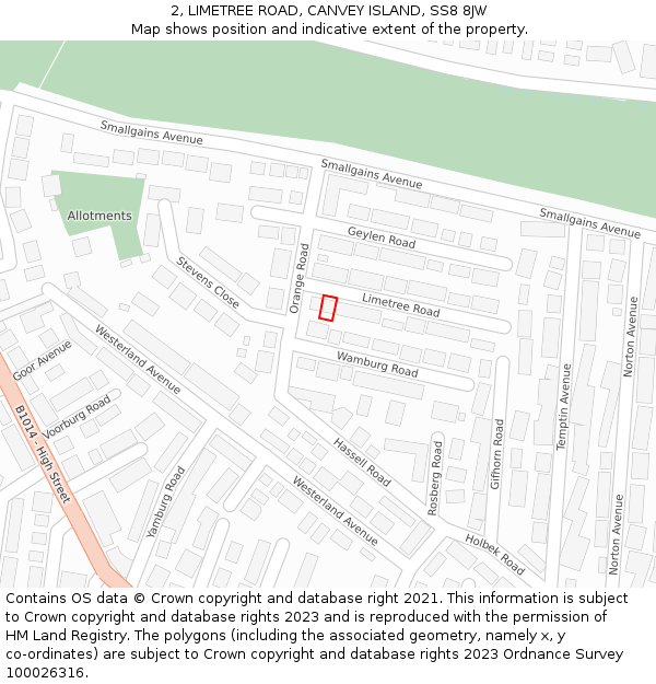 2, LIMETREE ROAD, CANVEY ISLAND, SS8 8JW: Location map and indicative extent of plot