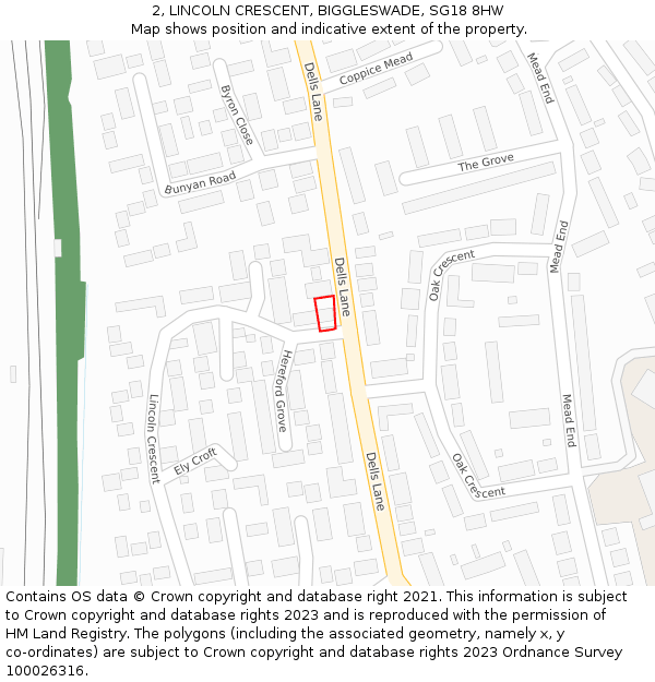 2, LINCOLN CRESCENT, BIGGLESWADE, SG18 8HW: Location map and indicative extent of plot