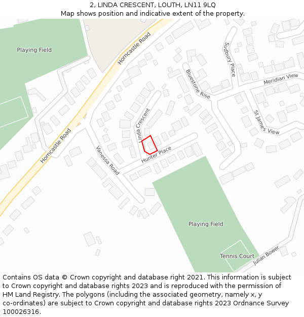 2, LINDA CRESCENT, LOUTH, LN11 9LQ: Location map and indicative extent of plot