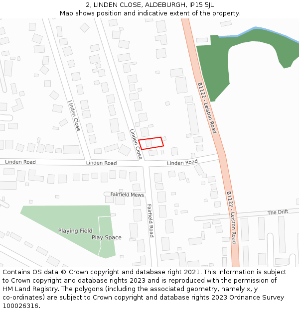 2, LINDEN CLOSE, ALDEBURGH, IP15 5JL: Location map and indicative extent of plot