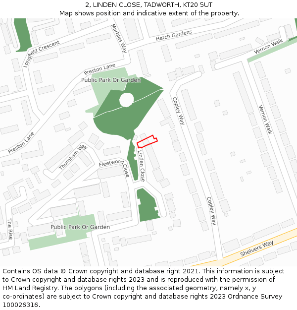 2, LINDEN CLOSE, TADWORTH, KT20 5UT: Location map and indicative extent of plot